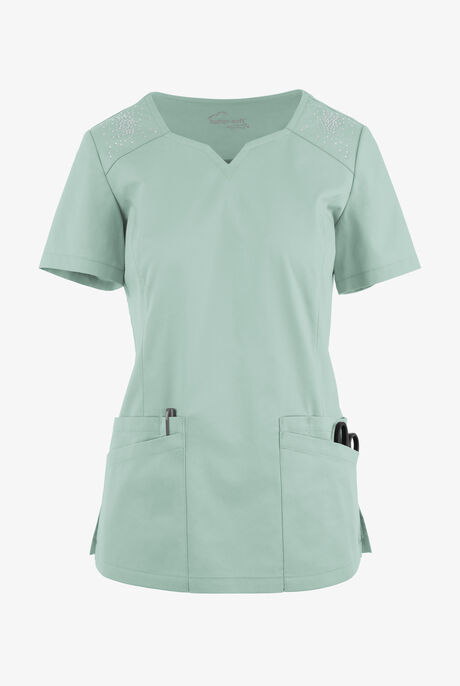 Butter-Soft STRETCH Women's 6-Pocket Crystal Bling Scrub Top