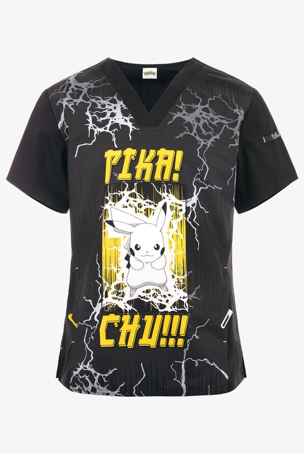 Tooniforms Pokémon Pikachu High Voltage Unisex 1-Pocket V-Neck Print Scrub Top - null - 1