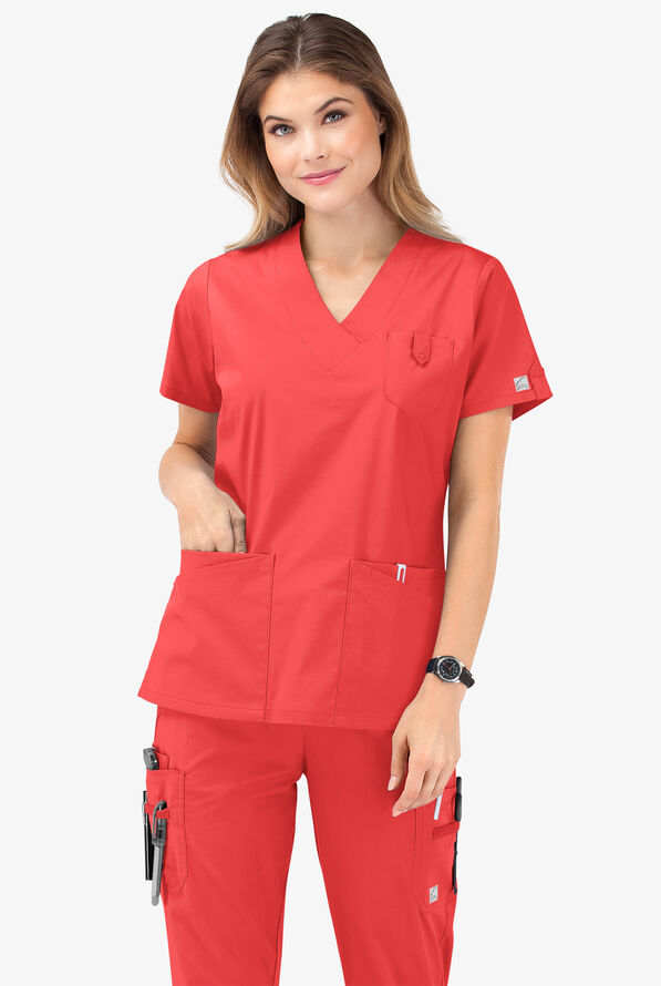Butter-Soft STRETCH Women's 6-Pocket V-Neck Scrub Top - Radiant Red - 8