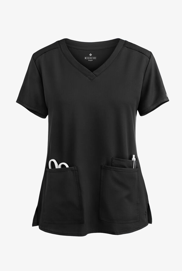 Med Couture Insight Women's 3-Pocket V-Neck Scrub Top - Black - 1