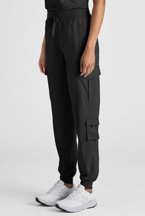 Butter-Soft STRETCH FLXTEK+ Women's 8-Pocket Cargo Jogger Scrub Pant - Black - 1