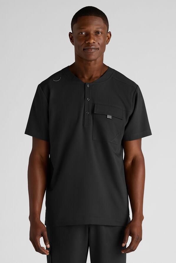 Camisa m&eacute;dica Grey's Anatomy&trade; by Barco Emerge Rhodes STRETCH estilo Henley con cuello redondo y 1 bolsillo para hombre - Black - 1
