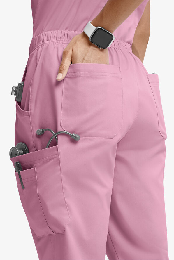 Butter-Soft STRETCH Women’s 10-Pocket Mid Rise Straight Leg Scrub Pant - Petite - Cherry Blossom - 2