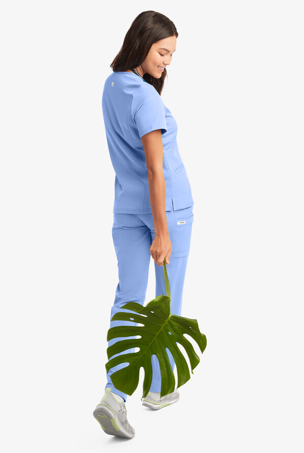 Butter-Soft Women's 5-Pockets Faux Wrap Scrub Top **Slightly IRREGULAR** - Ceil Blue - 4