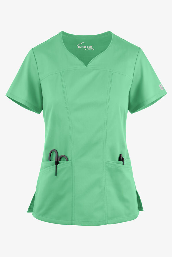 Butter-Soft STRETCH Women's 4-Pocket Sweetheart Neck Scrub Top - Green Jade - 1