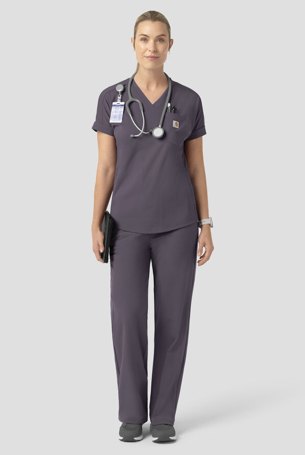 Carhartt Force&reg; Cross-Flex Knits Women's 6-Pocket STRETCH Boot Cut Scrub Pants - Pewter - 4