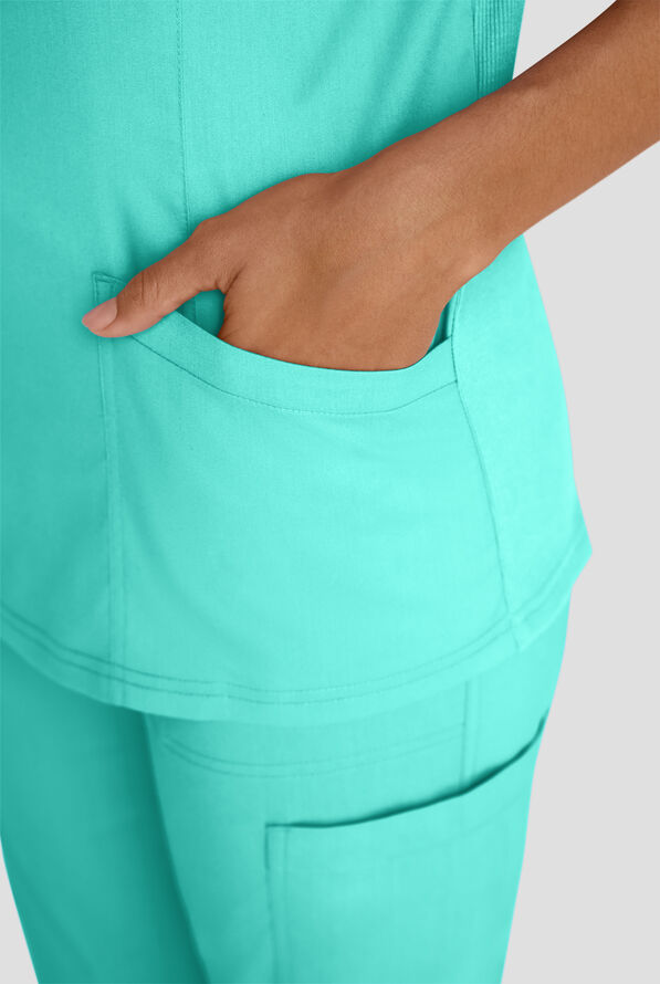 Butter-Soft STRETCH FLXTEK+ Women's 3-Pocket Crew Neck Scrub Top - Aqua Dust - 8