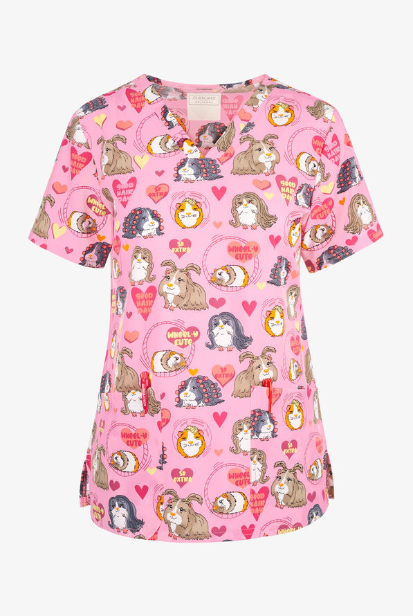 Cherokee Good Hair Day Women's 2-Pocket STRETCH V-Neck Print Scrub Top - null - 1