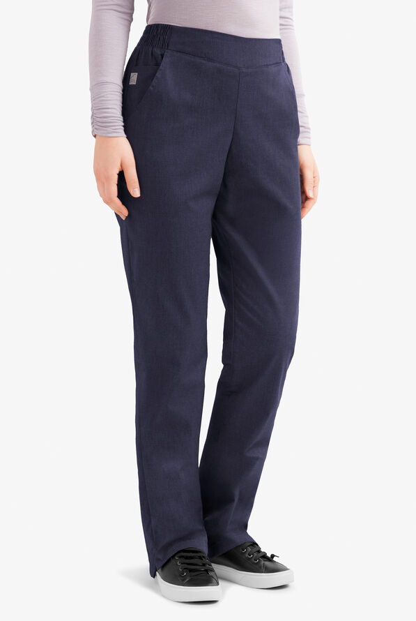 Butter-Soft STRETCH Women's 2-Pocket Flat Front with Back Elastic Scrub Pants - Tall - Indigo Denim - 1