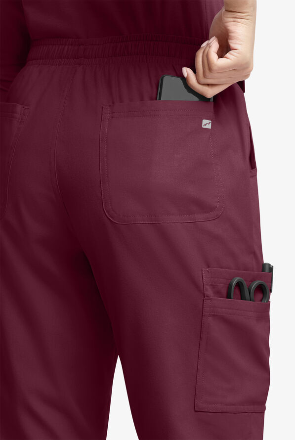 Pantalón médico Butter-Soft Originals de tiro natural estilo cargo con piernas rectas y 8 bolsillos para mujer - Wine - 2