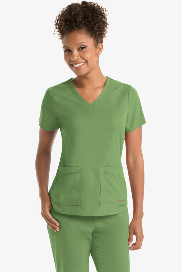 Grey's Anatomy by Barco Spandex STRETCH Emma Women's 4-Pocket V-Neck Scrub Top - Sweet Basil - 2