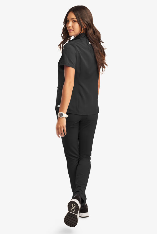 Butter-Soft Women's 5-Pocket Zipper Neck Short Sleeve Scrub Top **Slightly IRREGULAR** - Black - 4