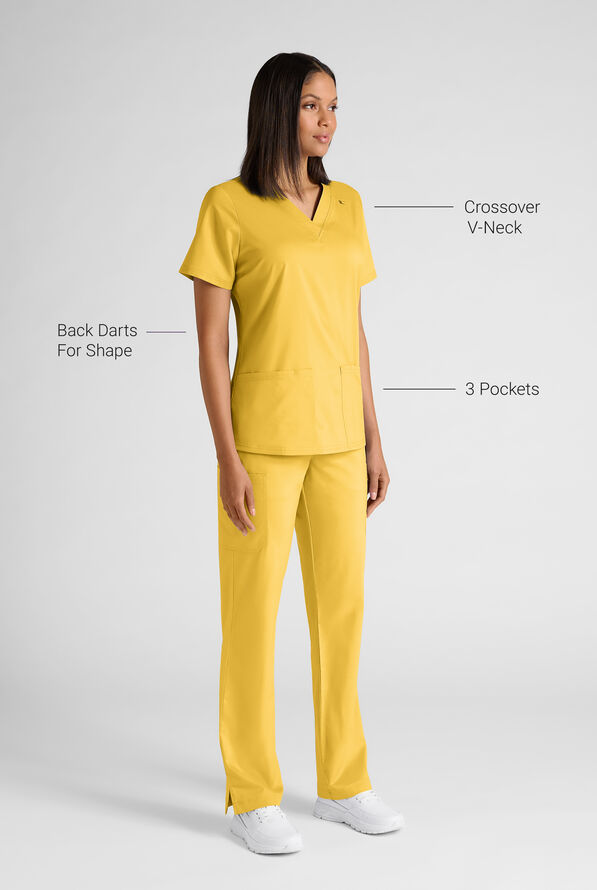 Butter-Soft STRETCH FLXTEK+ Women's 4-Pocket V-Neck Scrub Top - Warm Sun - 3