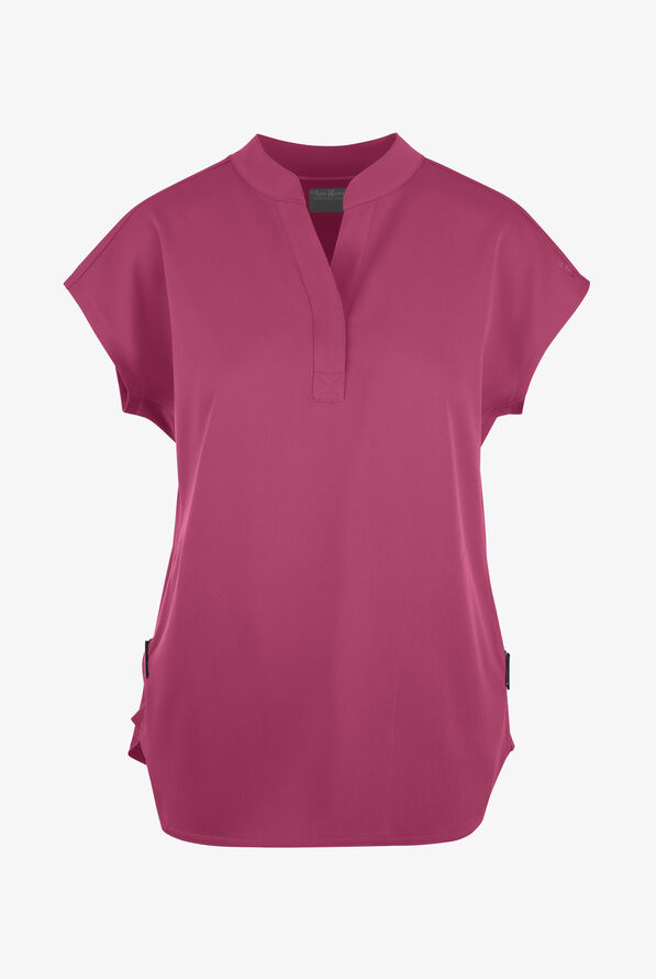 Zavate Ava Therese Piper Women's 2-Pocket STRETCH Dolman Sleeve Mandarin Collar Scrub Top - Deep Rose - 1