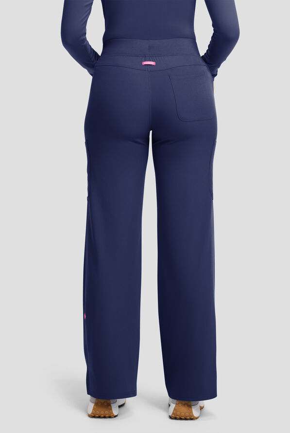 Med Couture Amp Women's 5-Pocket STRETCH High-Rise Wide Leg Cargo Scrub Pant - Petite - Navy - 4