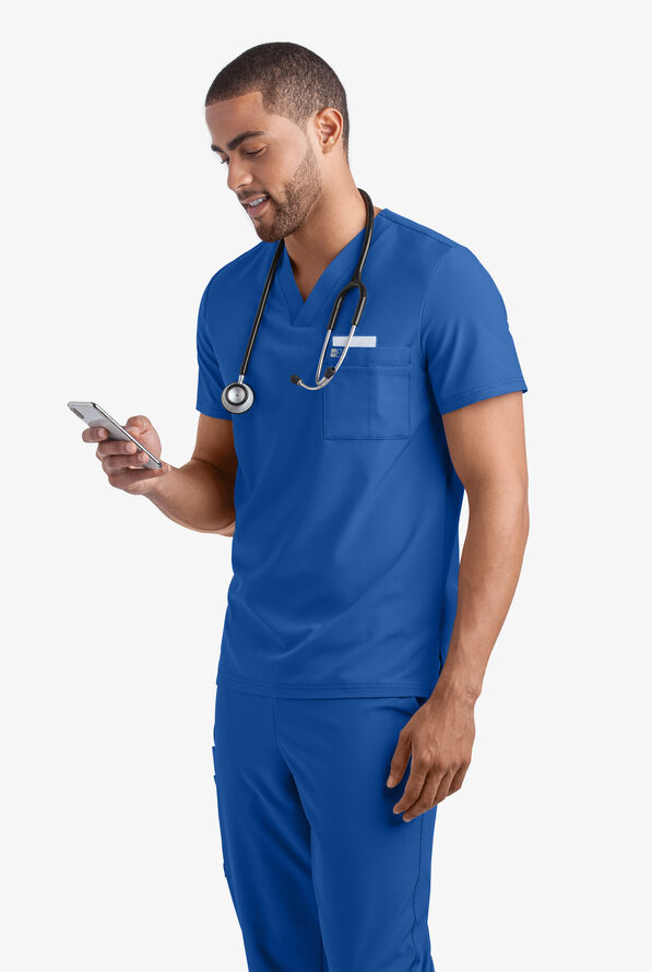 Easy STRETCH Riley Unisex 3-Pocket V-Neck Scrub Top - Royal - 2