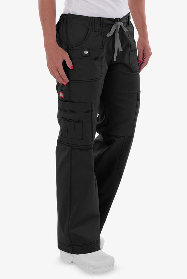Dickies Gen Flex Youtility Women's 6-Pocket Cargo Scrub Pants - Petite - Black - 3