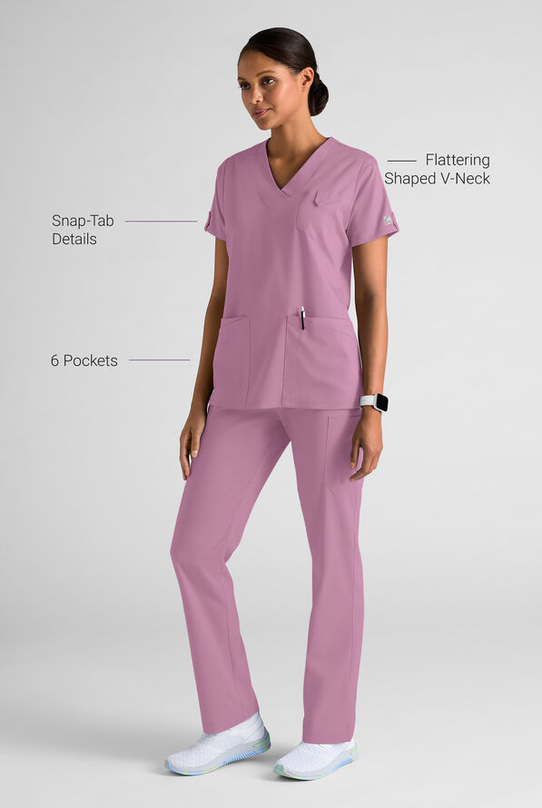 Butter-Soft STRETCH FLXTEK+ Women's 6-Pocket V-Neck Scrub Top - Smokey Mauve - 3