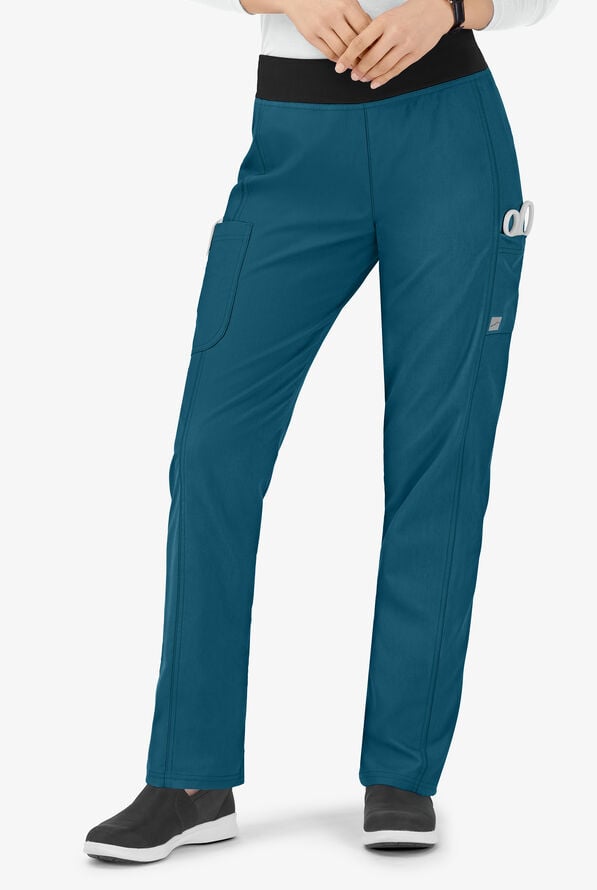 Butter-Soft Core Women's 5-Pocket Yoga Inspired Scrub Pants - Caribbean/Black - 1