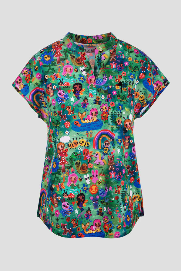 koi Lite Forest Creatures Women's 1-Pocket Mandarin Collar Print Scrub Top - null - 1