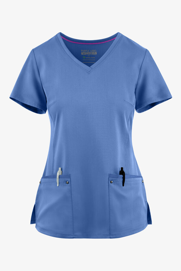 Healing Hands Purple Label Juliet Women's 2-Pocket STRETCH Princess Seam Scrub Top - Ceil Blue - 1
