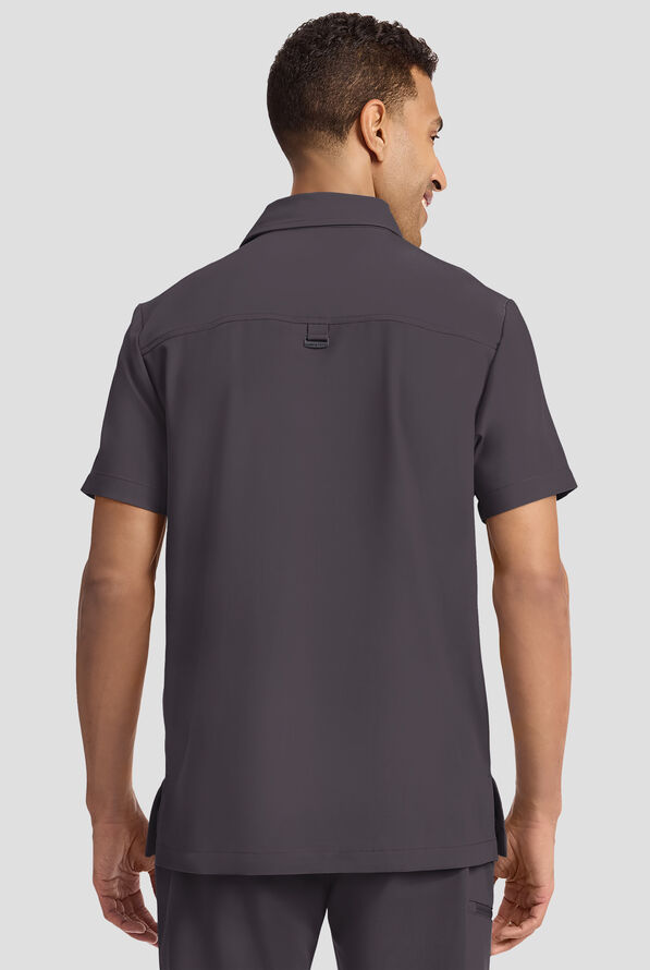 Healing Hands Quest Aidan Men's 3-Pocket STRETCH Shirt Collar Scrub Top - Pewter - 3