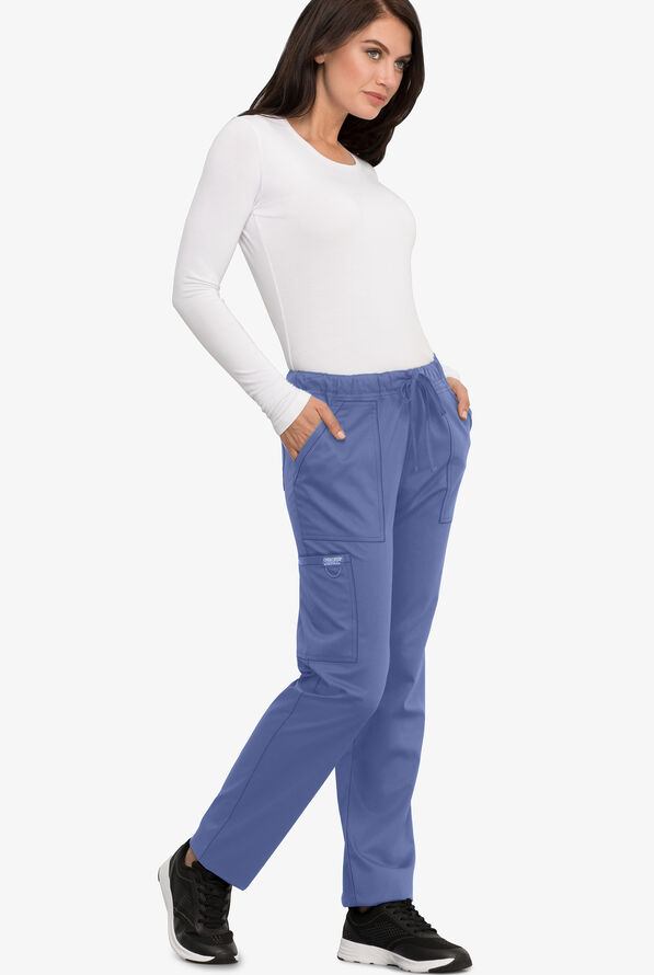 Cherokee Workwear Revolution Unisex 4-Pocket STRETCH Drawstring Cargo Scrub Pants - Ceil Blue - 4