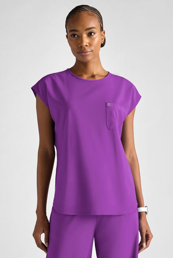 Easy STRETCH Gracie Women's Dolman Sleeve Crew Neck Scrub Top - Fresh Purple - 8