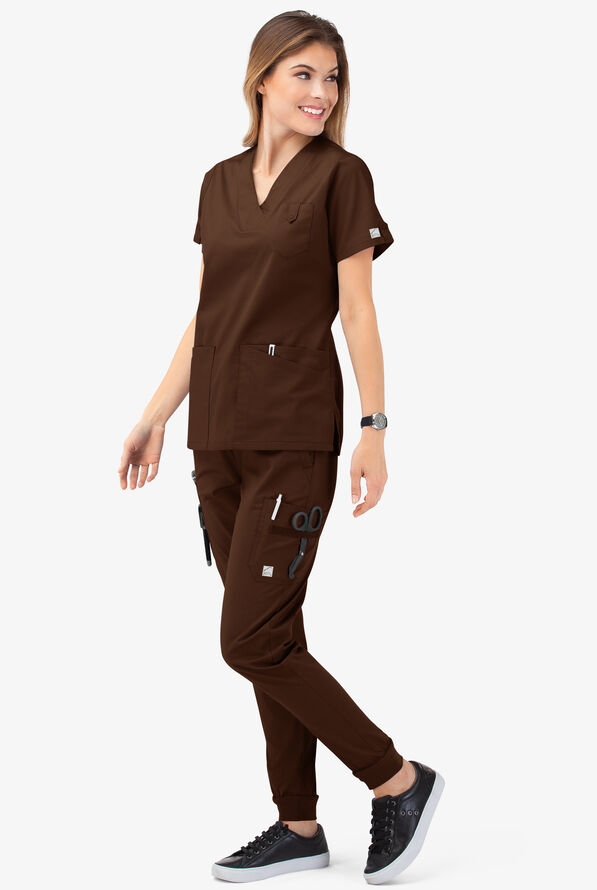 Butter-Soft STRETCH Women's 6-Pocket V-Neck Scrub Top - Coffee Bean - 7