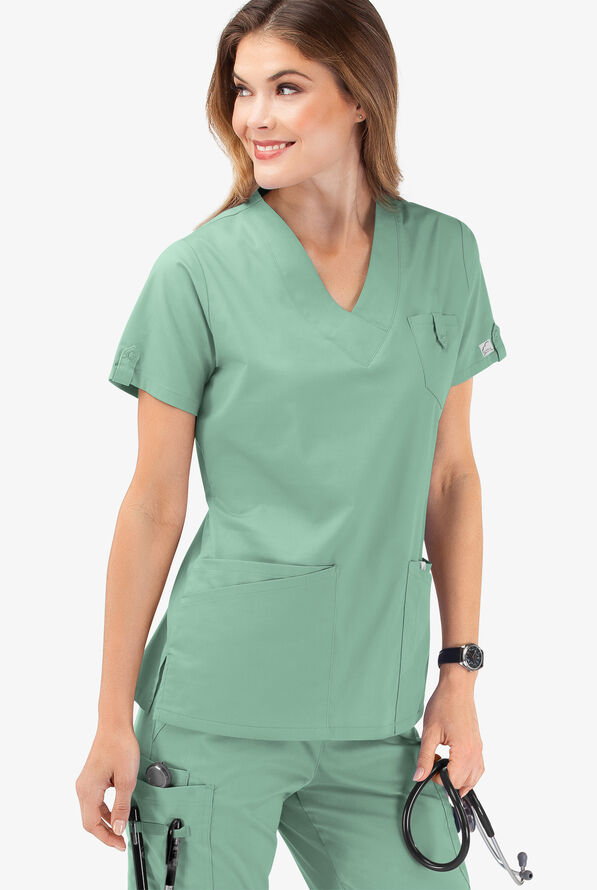 Butter-Soft STRETCH Women's 6-Pocket V-Neck Scrub Top - Water Mint - 6