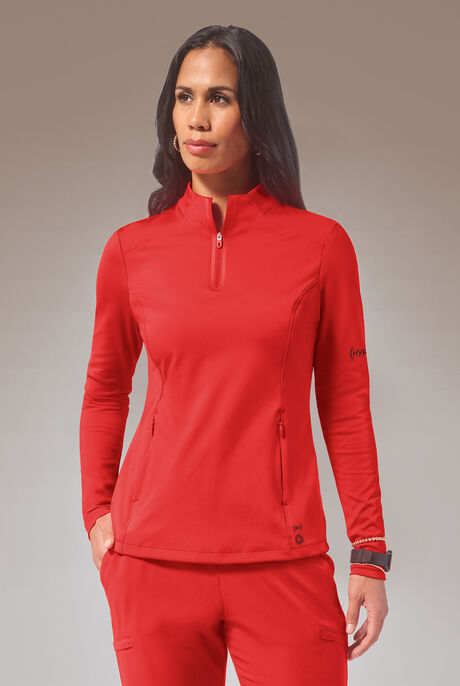 Hypothesis (RED) Omni Base K Women’s 3-Pocket Knit Long Sleeve Zip Neck Scrub Top