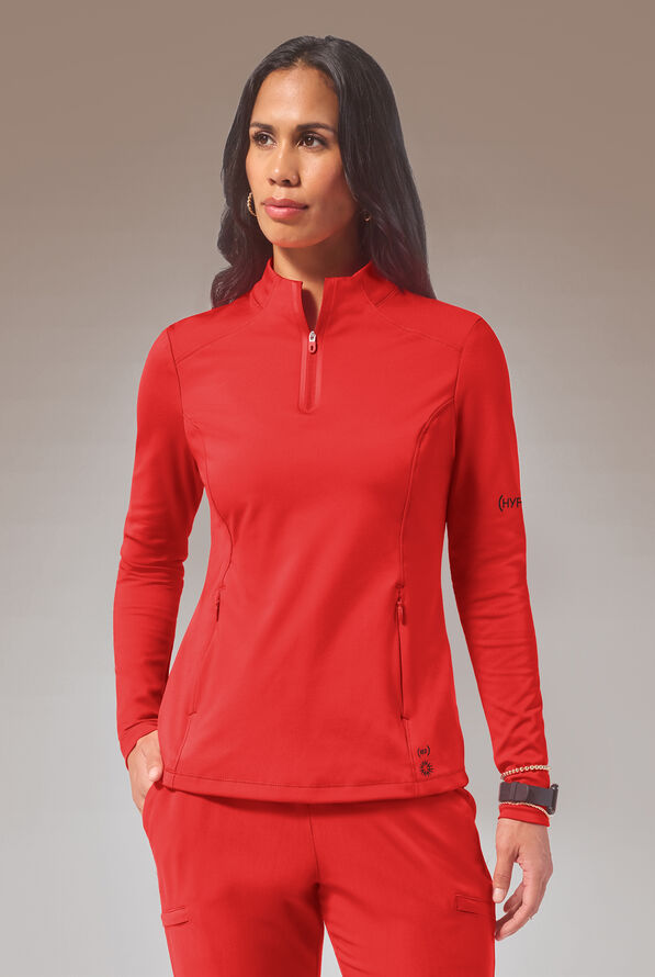 Blusa médica Hypothesis (RED) Omni Base K_Shirt Knit con mangas largas y cremallera en el cuello para mujer - (Red) - 1