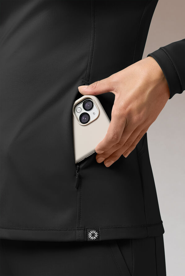 Hypothesis Omni Base K Women’s 3-Pocket Knit Long Sleeve Zip Neck Scrub Top - Jet Black/Pewter - 5