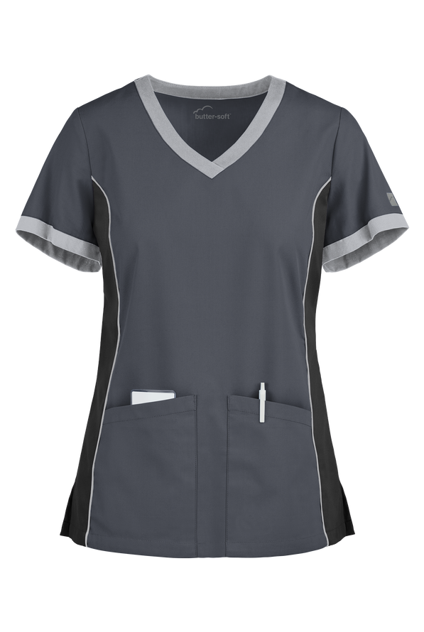 ButterSoft Scrubs Color Block VNeck Scrub Top, Fashion Scrubs