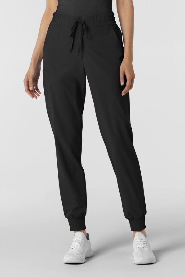 Wink Renew Women's 6-Pocket STRETCH Flat Front Drawstring Cargo Jogger Scrub Pant - Black - 1