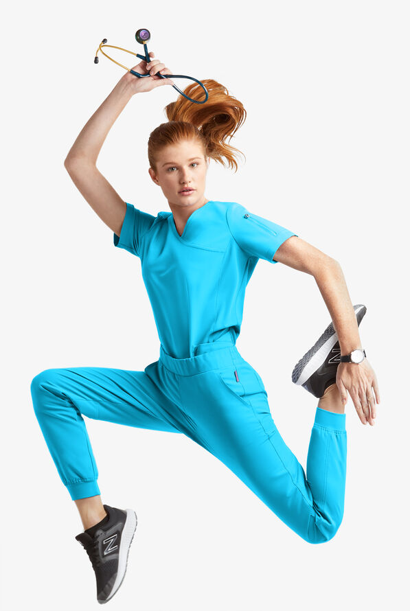 Blusa m&eacute;dica MOVEMENT by Butter-Soft Capella estilo cruzado con 5 bolsillos para mujer - Turquoise - 6