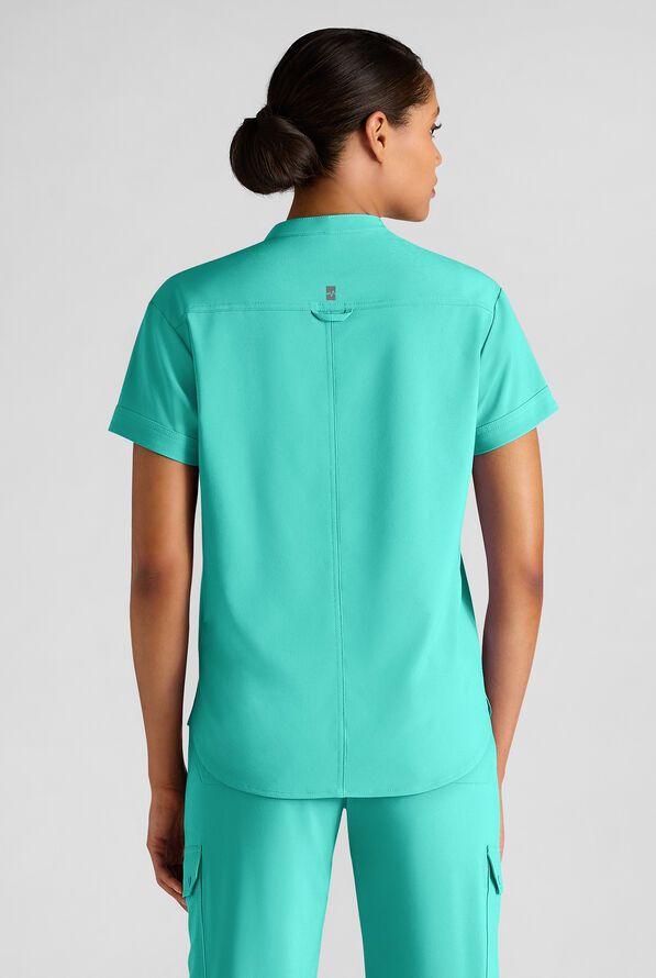Easy STRETCH Bella Women's 1-Pocket Henley Scrub Top - Aqua Dust - 2