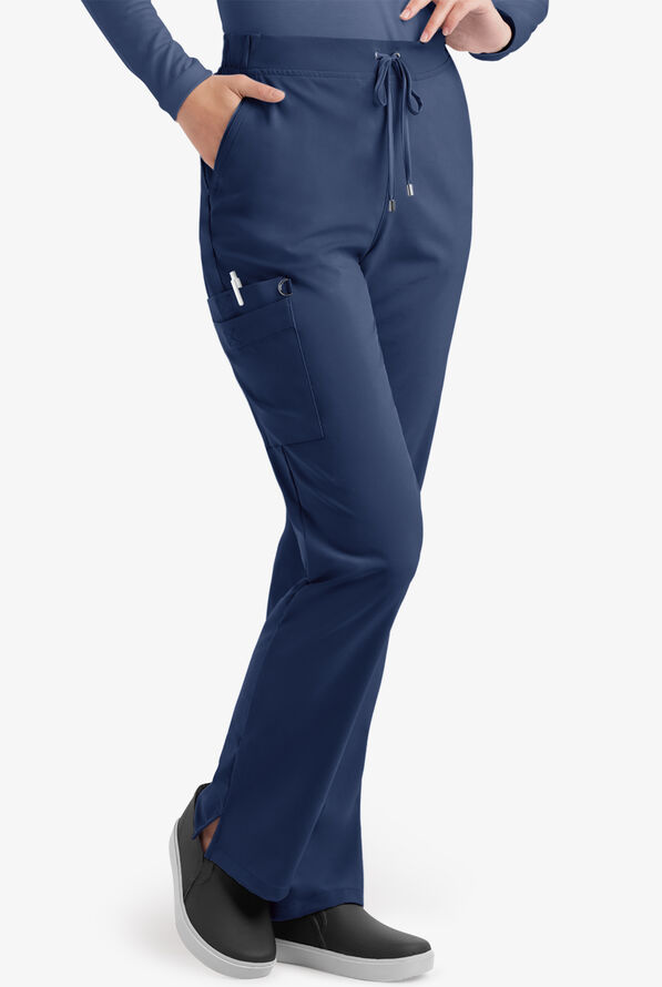 Easy STRETCH Elle Women's 3-Pocket Flat Front Scrub Pants - Petite - Navy - 1