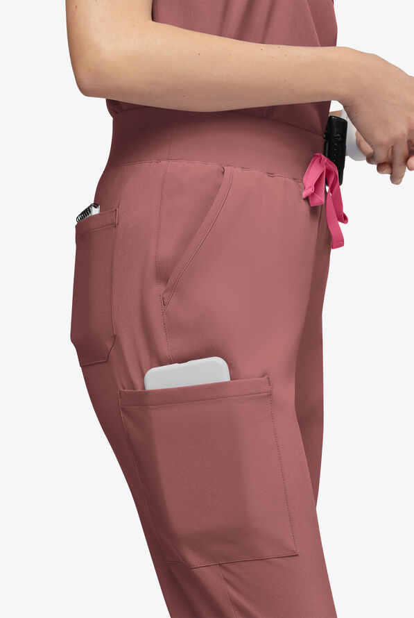 Easy STRETCH Olivia Women's 7-Pocket Slim Leg Jogger Scrub Pants - Soft Chestnut - 2