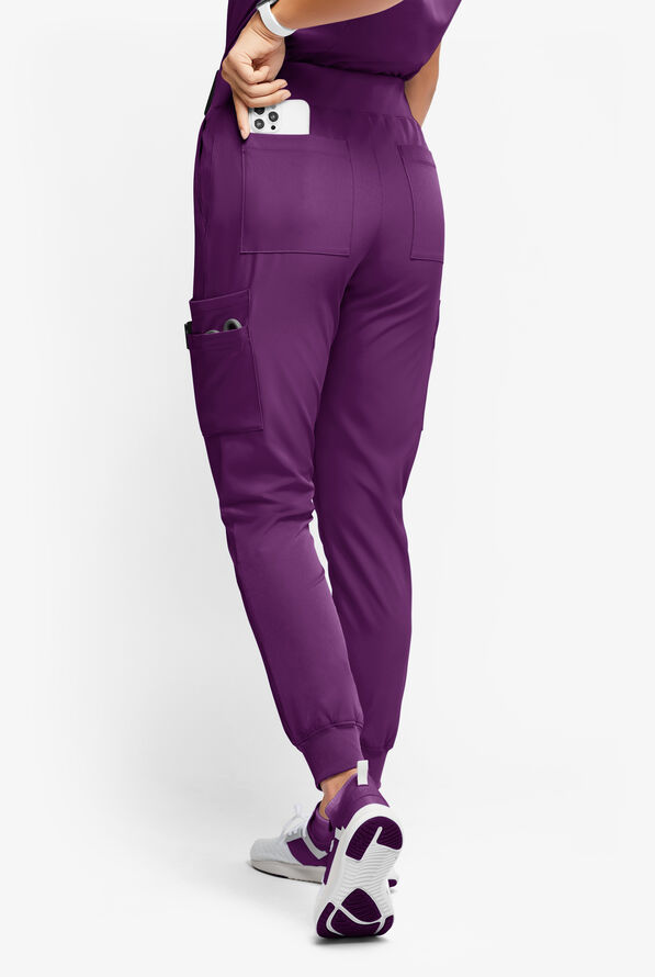 Pantalón médico WhisperLite YARA estilo cargo jogger con 10 bolsillos para mujer - Eggplant - 3