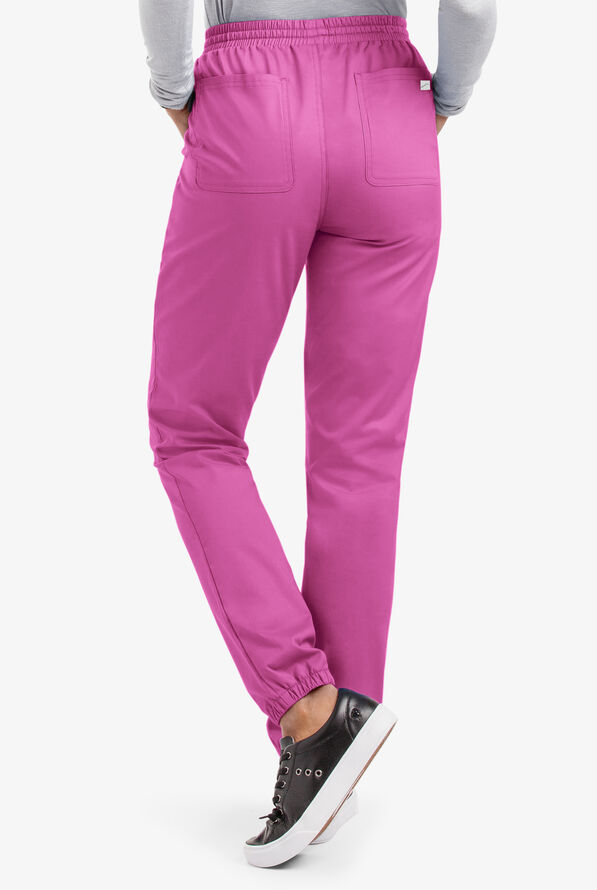 Butter-Soft STRETCH Women's 5-Pocket Jogger Scrub Pants - Petite - Rosebud - 2