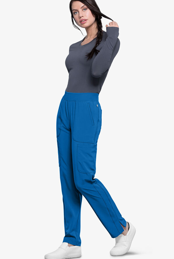 Infinity Women's 6-Pocket STRETCH Rib-Knit Waistband Cargo Scrub Pants - Royal - 2