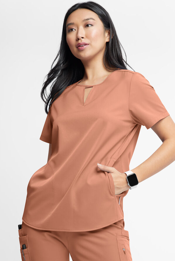 WhisperLite Alba Women's 3-Pocket Notched Neck Scrub Top - Terracotta - 1