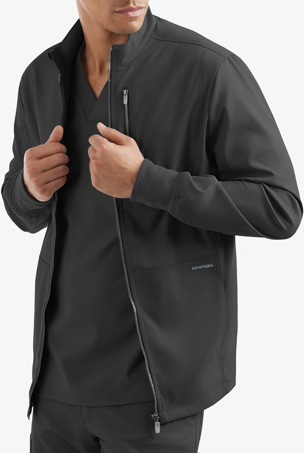 Advantage STRETCH Men's 4-Pocket Zip Front Warm-Up Scrub Jacket - Black - 3