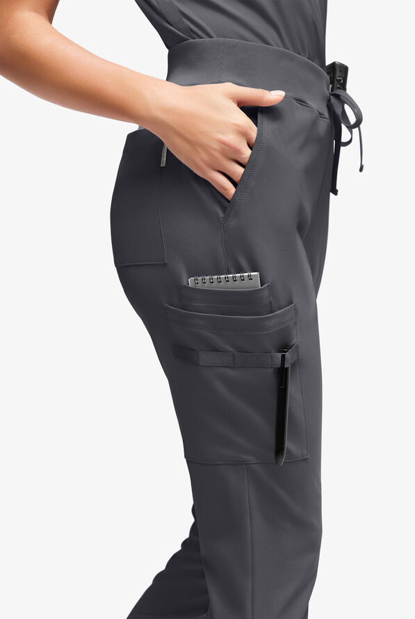 WhisperLite YARA Women's 10-Pocket Cargo Jogger Scrub Pants - Pewter - 2