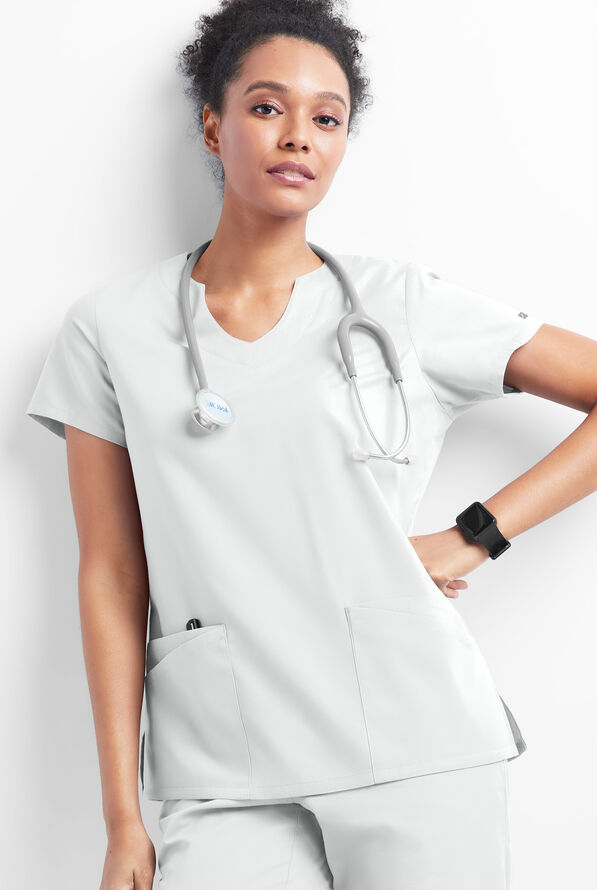 Butter-Soft Originals Women's 6-Pocket Scallop Neck Scrub Top - White - 5