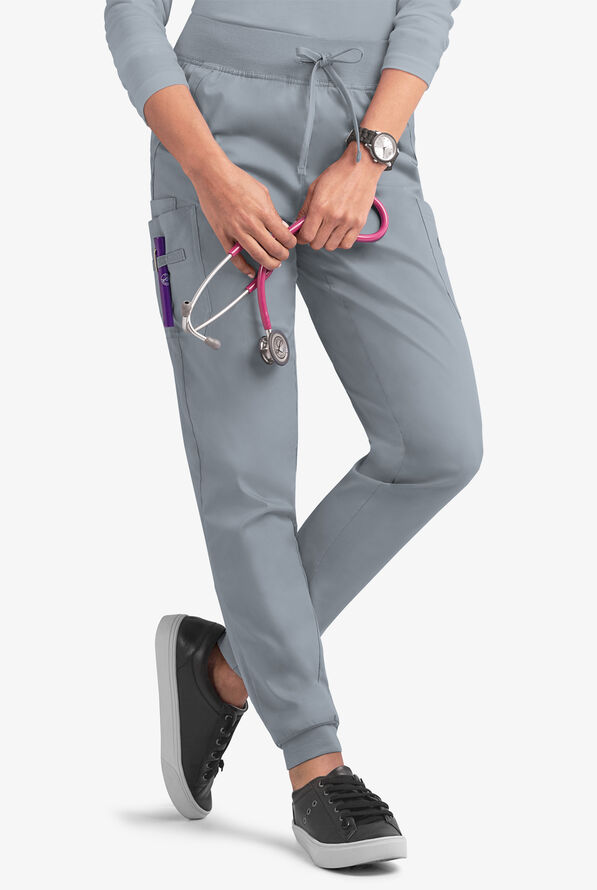 Butter-Soft STRETCH Women's 5-Pocket Cargo Jogger Scrub Pants - Petite - Silver - 1