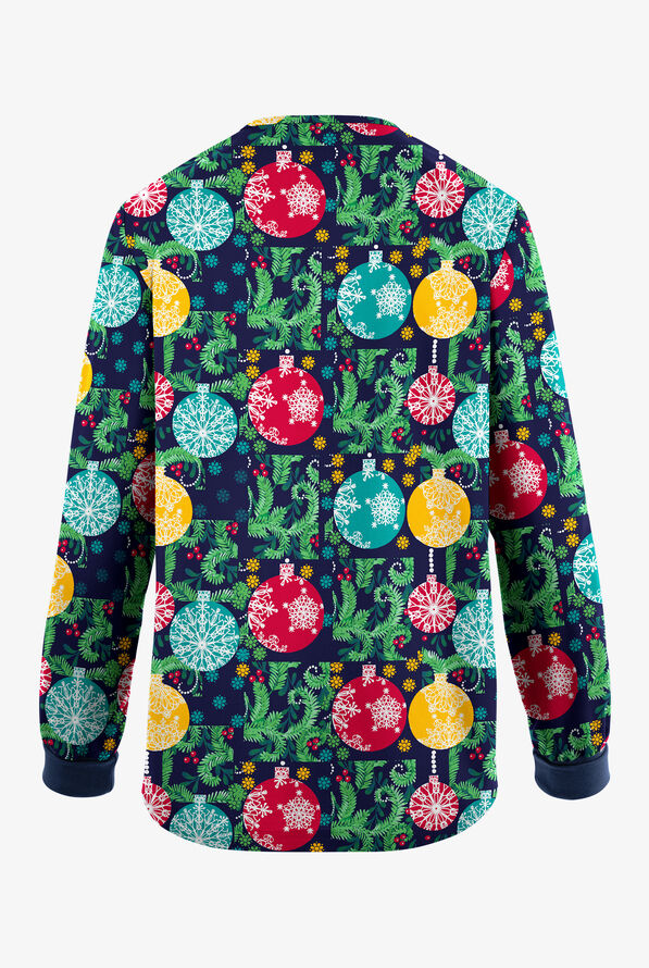 Butter-Soft Originals Baubles And Berries Navy Women's 3-Pocket Snap Front Print Scrub Jacket - null - 2