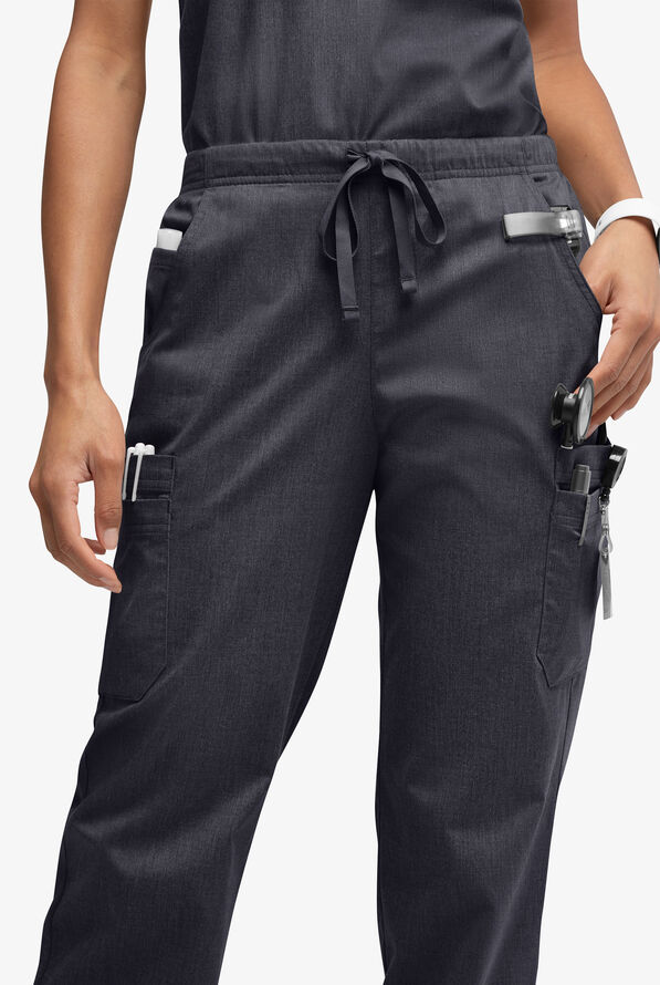 Butter-Soft STRETCH Women’s 10-Pocket Mid Rise Straight Leg Scrub Pant - Petite - Heather Charcoal - 3