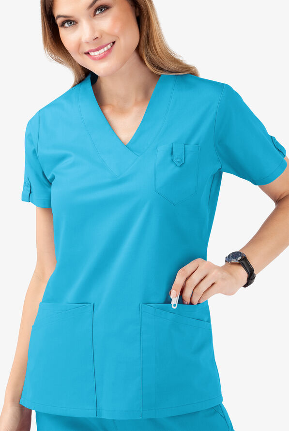 Butter-Soft STRETCH Women's 6-Pocket V-Neck Scrub Top - Turquoise - 5